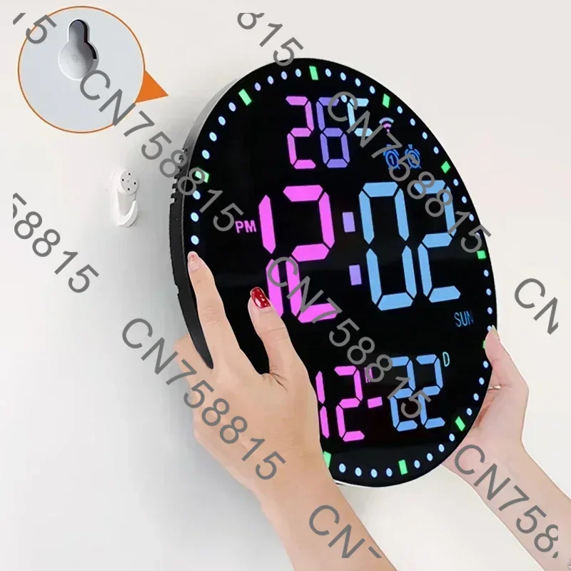 Dual Alarms Digital Clock 12/24h HomeDecor Remote,Smart Wifi Colorful LED Large Digital Wall Clock Temperature Date Week Display
