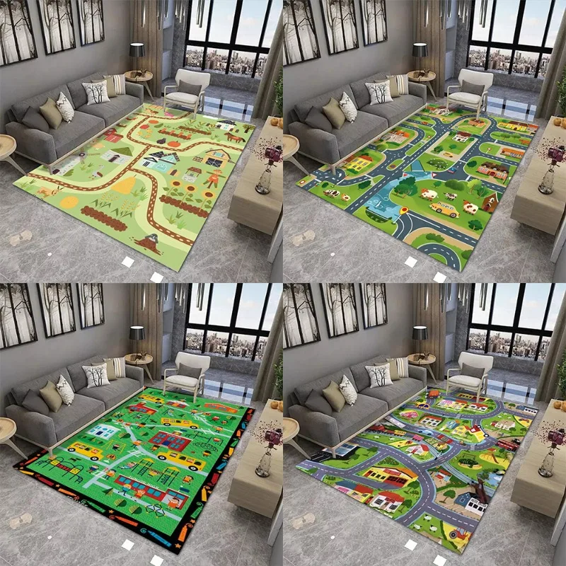 

Rail Children's Play Carpet Large-area Carpet Suitable for Living Room and Kids Bedroom Mats Anti Slip Wear-resistant Soft Rug