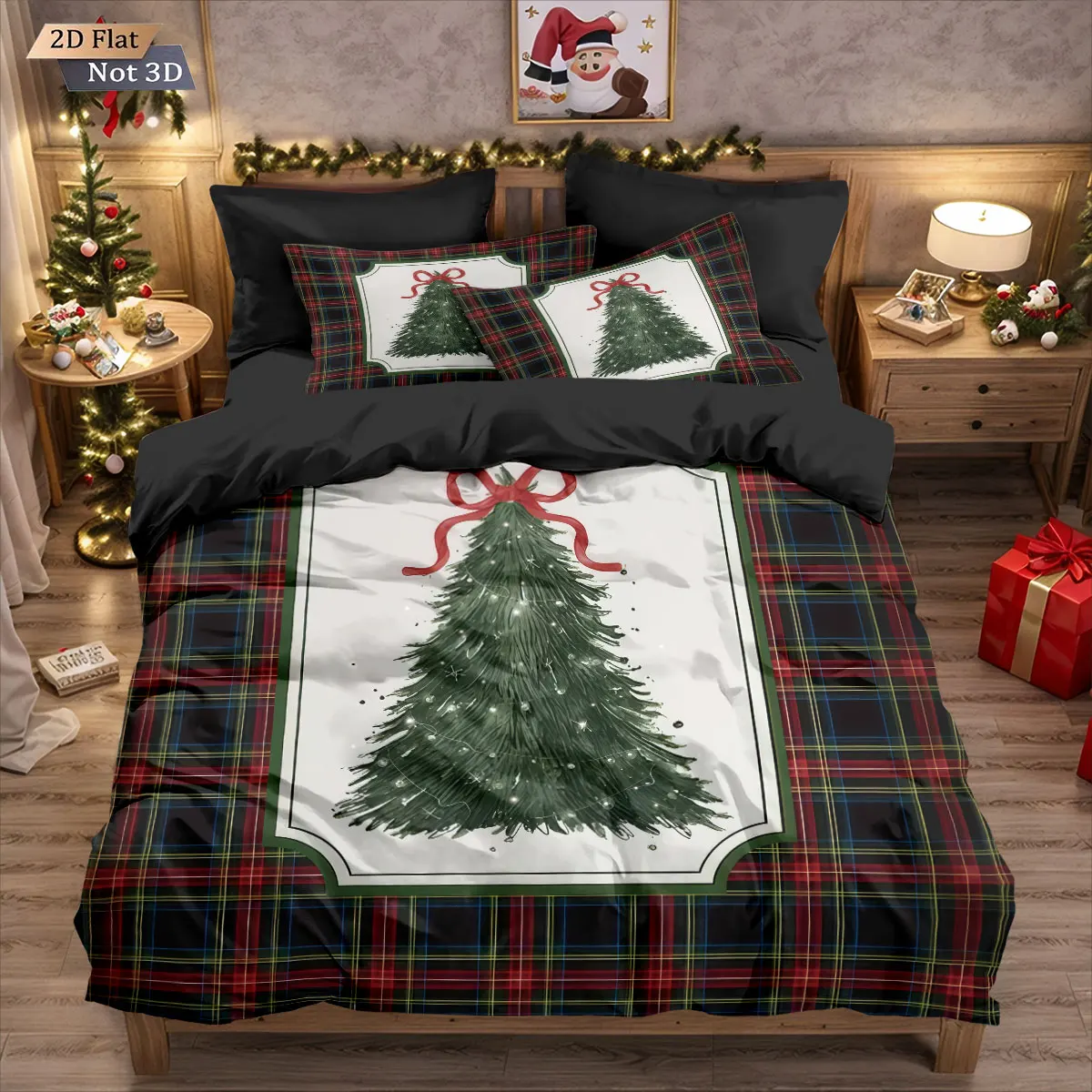 3pcs Christmas print cartoon Christmas tree print coreless down comforter set comfortable bedroom bedding holiday decoration