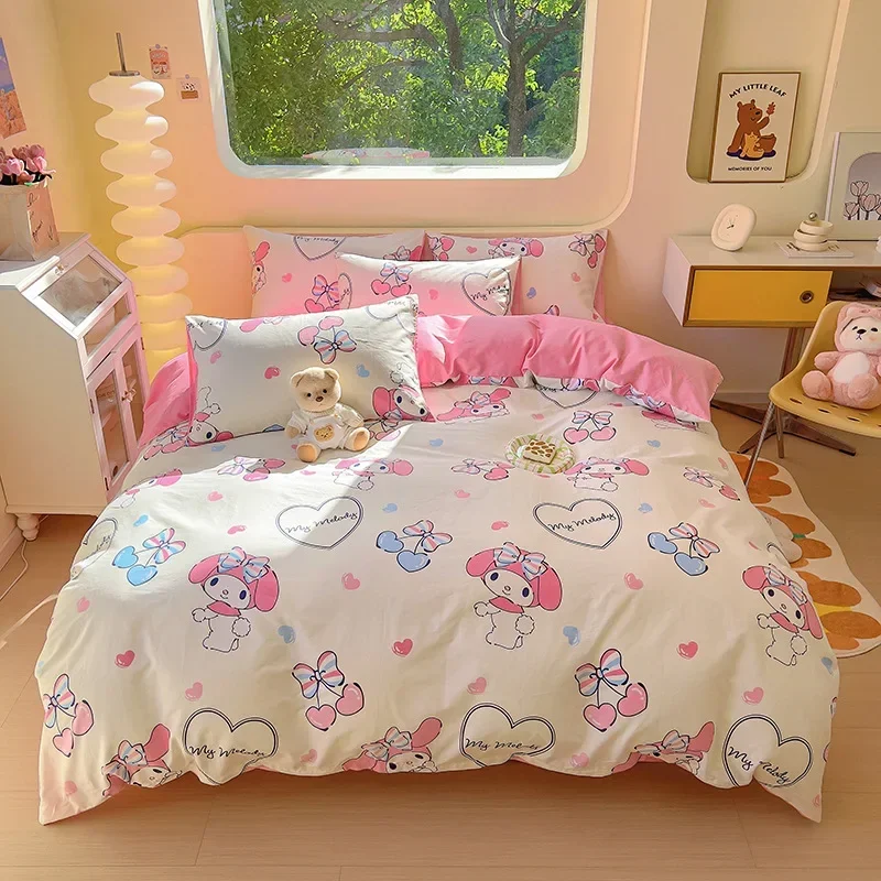 

Sanrio Kawaii My Melody Quilt Cover Kuromi Cinnamoroll Anime Cartoon Cute Fashion Skin Friendly Breathable Dormitory Quilt Cover