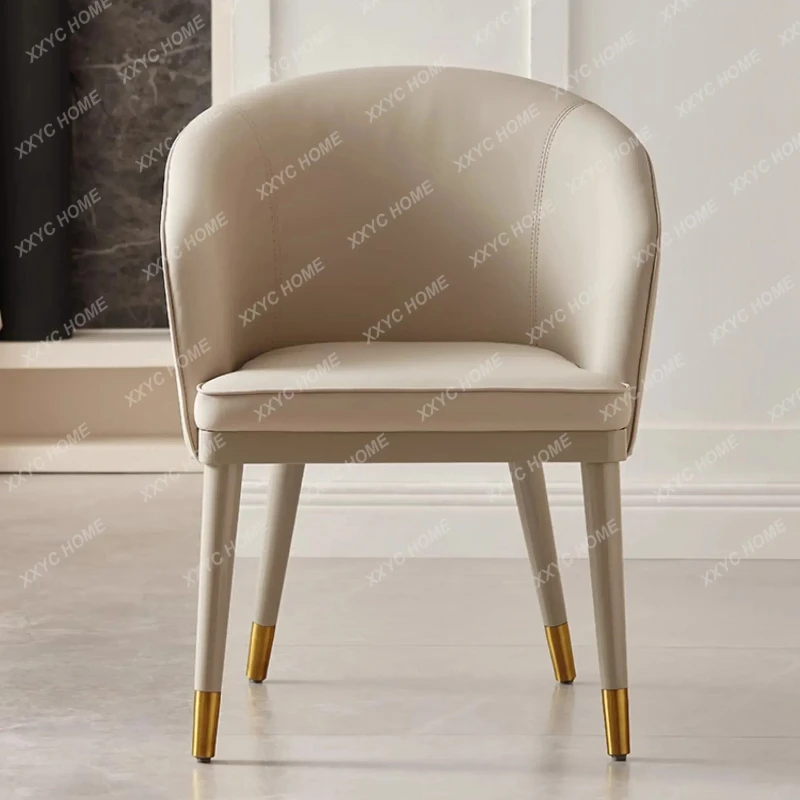 X-S light luxury armrest dining chair leather backrest solid wood book chair villa restaurant dining chair HG