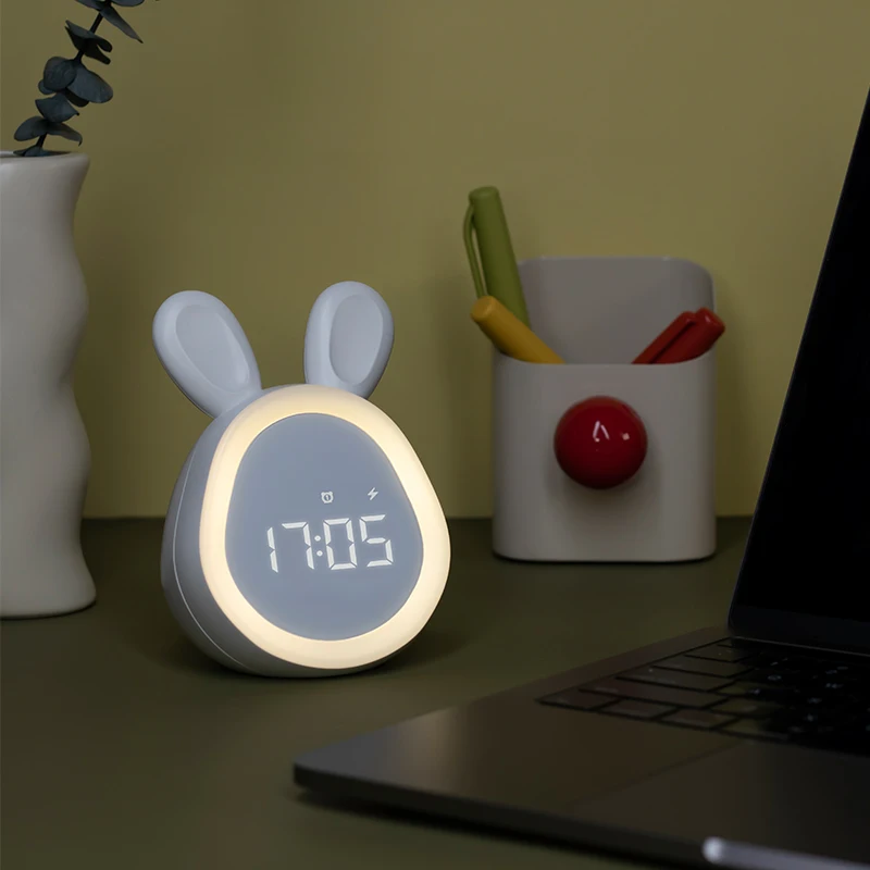 Mini lampe intelligente en forme de lapin, design de dessin animé, pendule ronde, idéale pour le sommeil des enfants