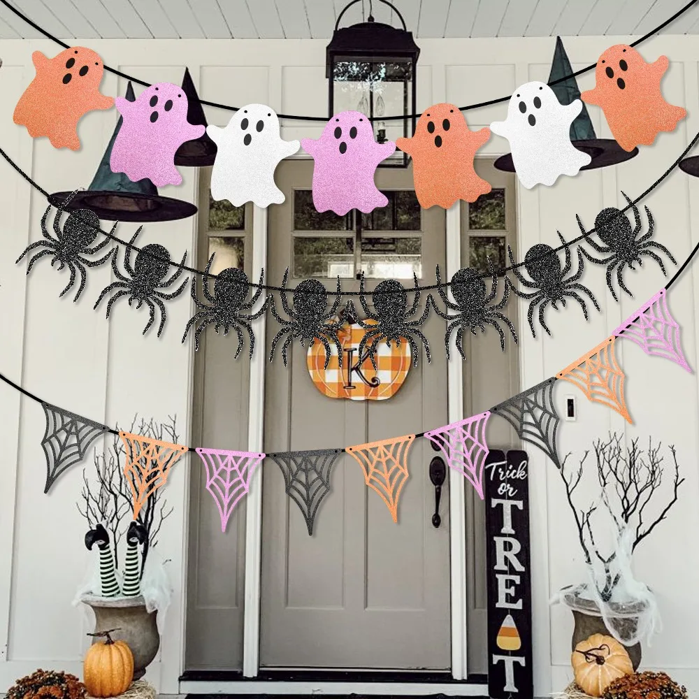 Halloween Party Hanging Banner ghirlande Cartoon Ghost Bat Spider Bunting Paper Banner Halloween Party decorazioni per la casa puntelli