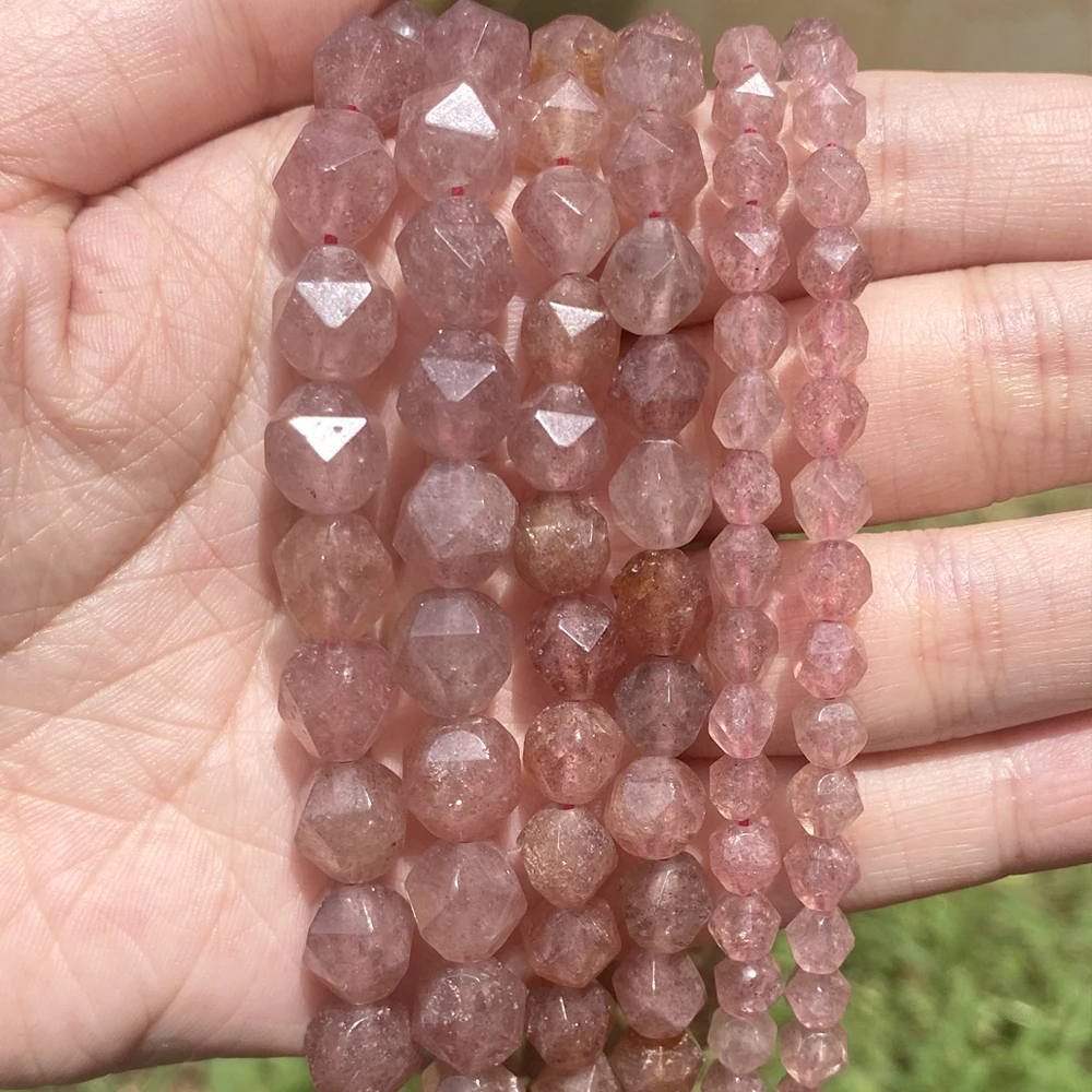 Natural Stone Strawberry Quartzs Irregular Faceted Round Loose Spacer Beads For Jewelry DIY Bracelet Necklace Making Accessories