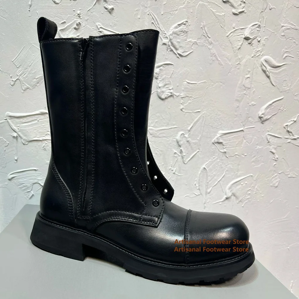 Thick Soled Side Zipper Men's Boots High Top Lace Up Men's Shoes Trendy Handmade British Style Designer Men's Boots Botas Mujer