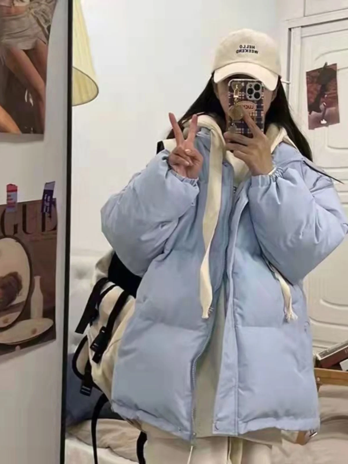 ゆったりとした女性の綿ジャケット、パンスタイル、怠惰なファッション、学生、ジッパー開閉、ショート丈、レギュラースリーブ、長袖コート