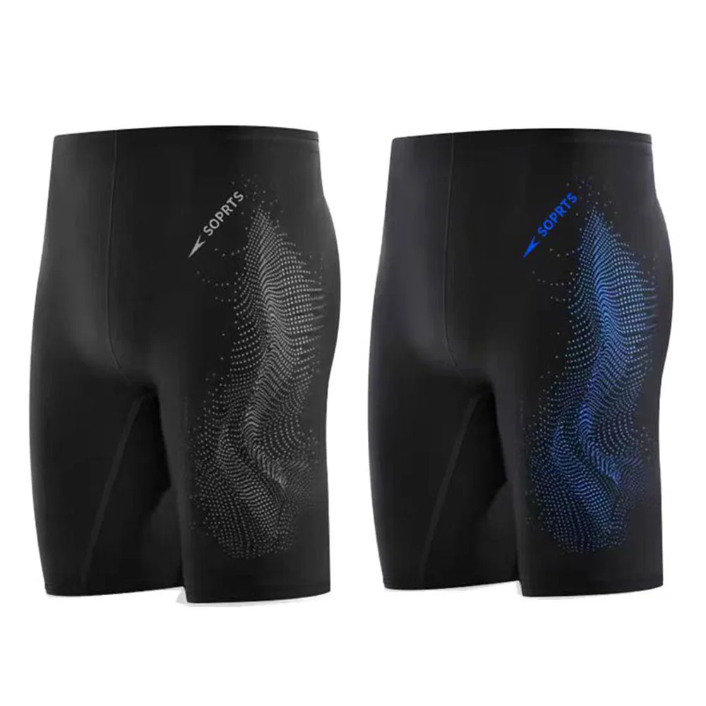 Moda masculina comprimento médio calções de banho natação calças curtas elástico apertado masculino praia shorts maiô