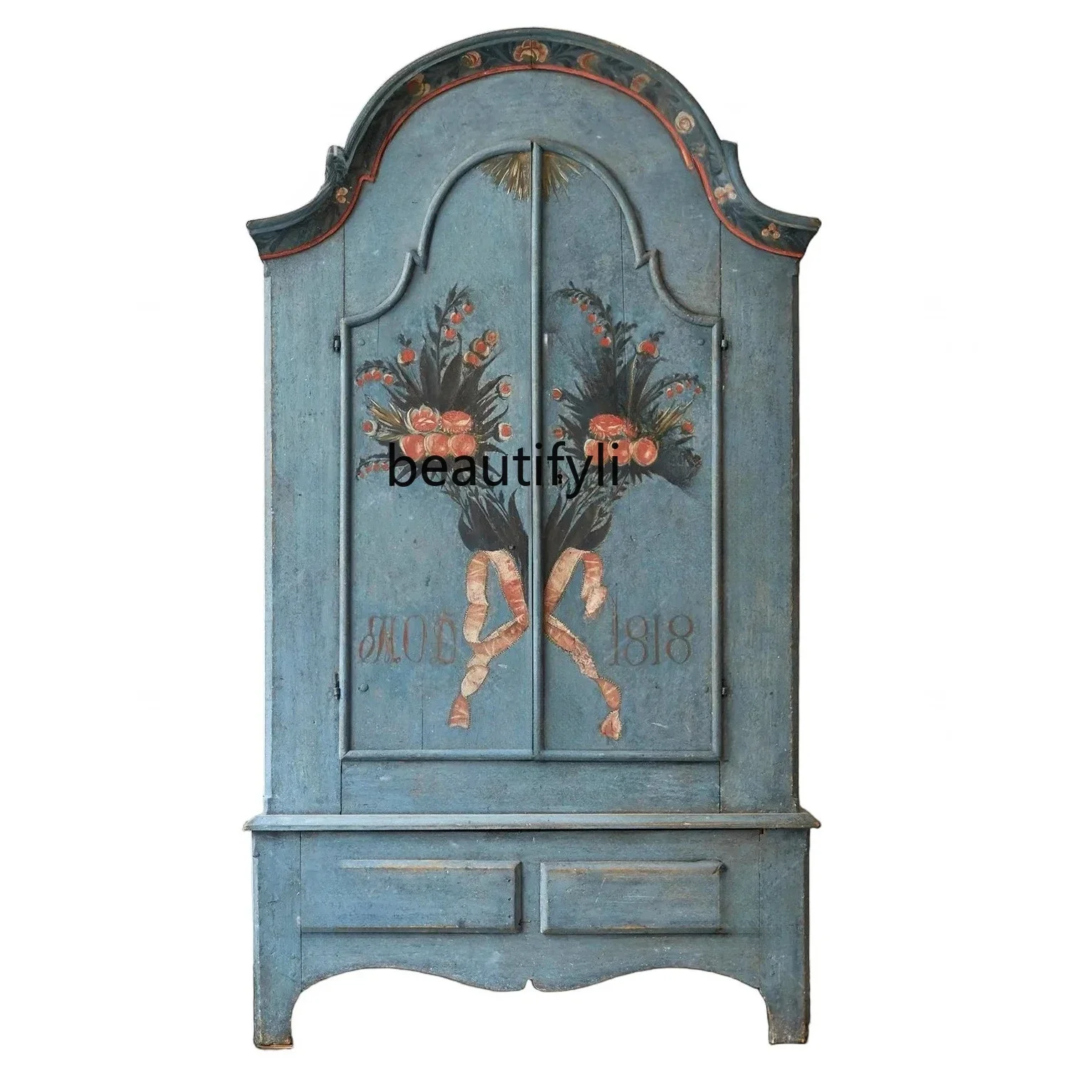 

Retro old solid wood wardrobe American country double door painted locker household cloakroom
