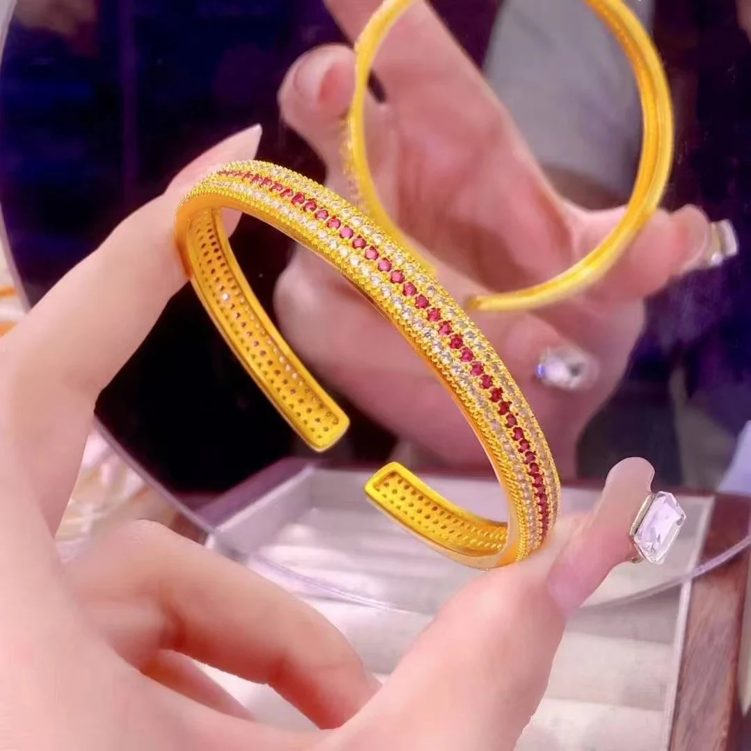 Diamond-Set Sparkling Rose Triple-Row Bracelet Women's 24K Gold AU999 - Rich gold, harmonious rose-diamond, elegant aura