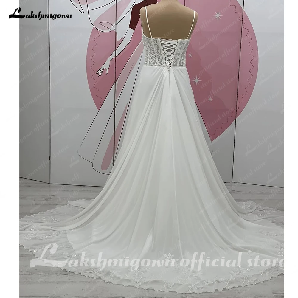 Lakshmigown Sweetheart A Line Wedding Dress 2025 Chiffon Spaghetti Straps Sweep Train Wedding Gown Customized Vestido De Noche