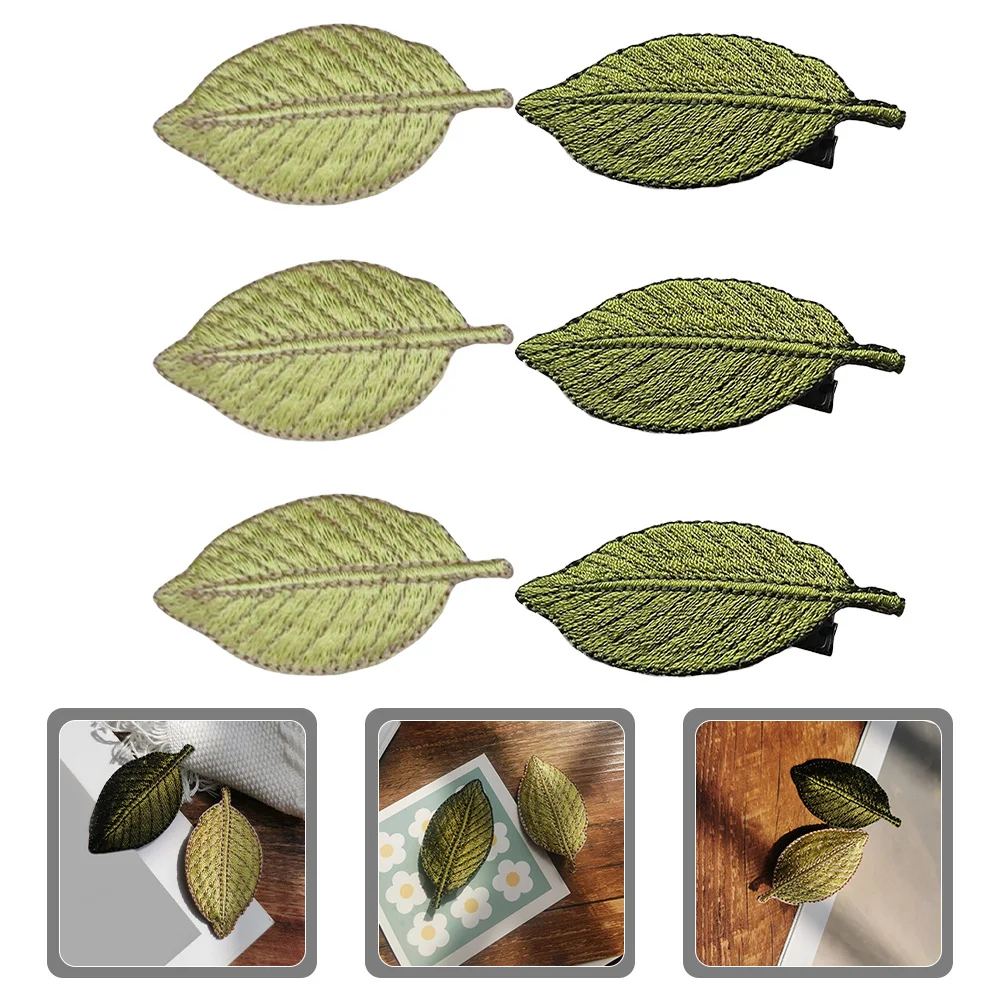 

6 шт. Зажимы в виде листьев для тонких декоративных зажимов для женщин Маленькие зажимы для тонких волос с растительной вышивкой Дизайн длительной фиксации Аксессуары для волос