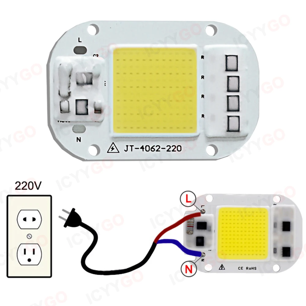 Chip de cuentas de lámpara LED COB, IC inteligente sin controlador necesario, CA 110V, 220V, 20W, 30W, 50W, módulo DOB para cultivo de plantas DIY,