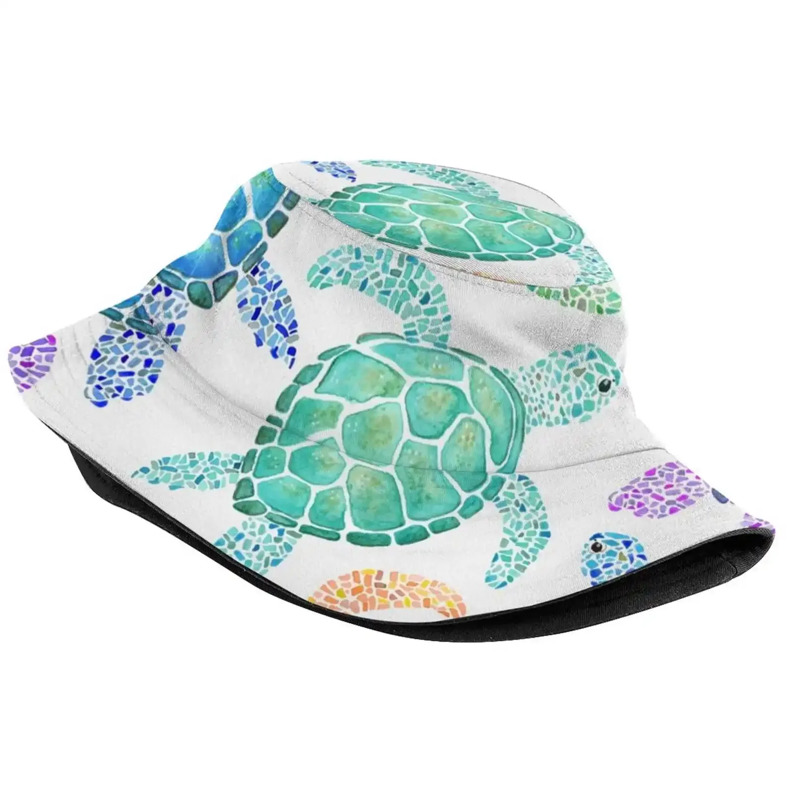 Turtle Pattern ( Colour ) Korean Ladies Outdoor Sun Hat Bucket Cap Turtle Pattern Color Sea Creatures Animal Waves Aqua