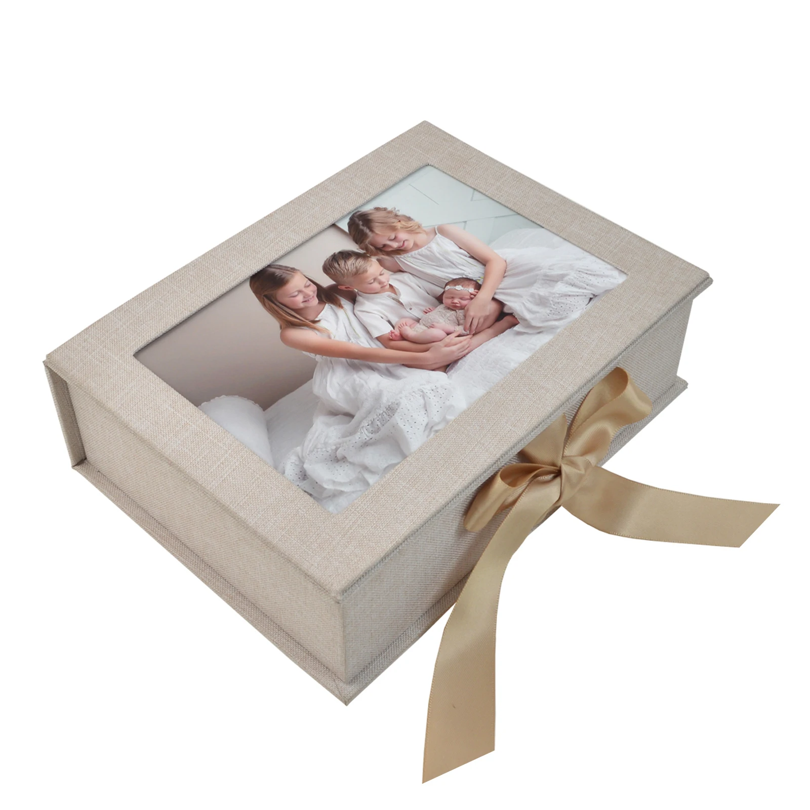 

Custom Wedding Photo Storage with Print Cover | Handmade Linen Photo Box