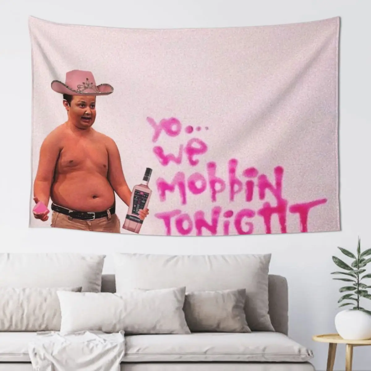 Gibby Pink Cowboy Hat Mobbin Or What? Tapestry Wall Carpet Aesthetic Decoration Room Aesthetic Tapestry