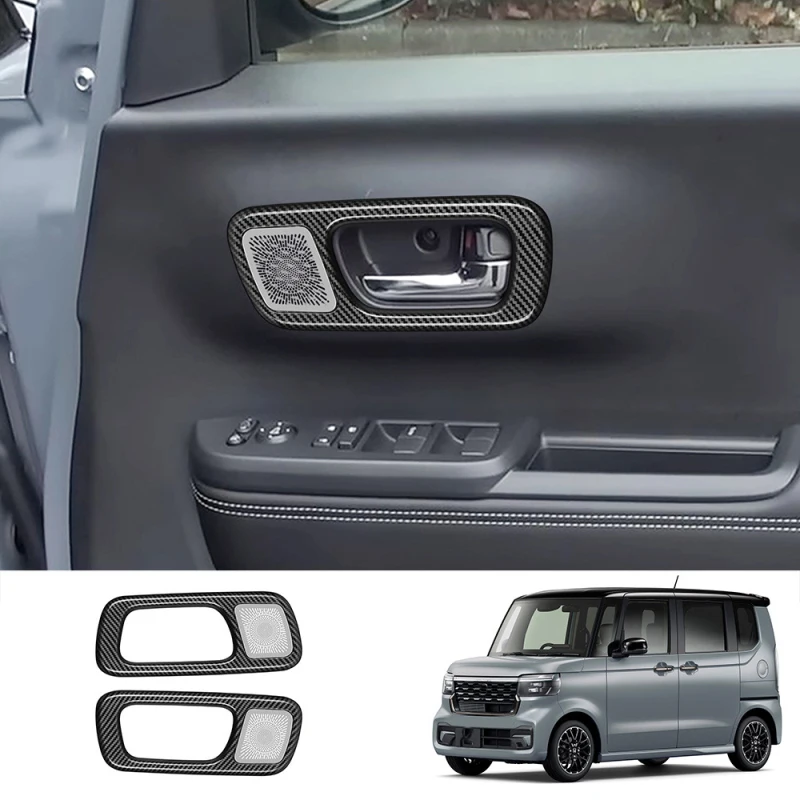 For Honda N-box JF5 JF6 2023 2024 ABS carbonfiber front door inner door handle bowl  horn cover stickers initerior accessories