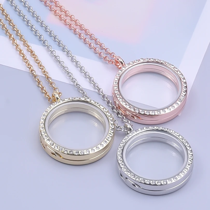 1Pc Mix Colors Metal Round Glass Memory Photo Locket Pendant Necklaces For Ashes Living Urn Relicario Women Collares Jewelry