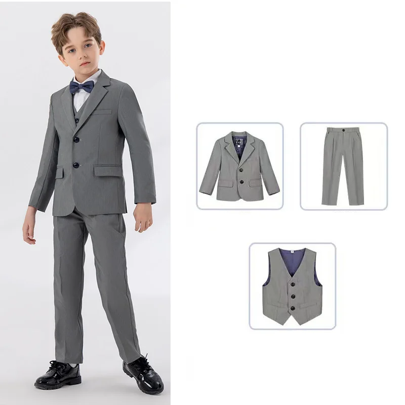 Clearance Stock Sale Boys Spring Stripe 3Pieces/Set Jacket Vest Pants School Suit Kids Wedding Dress Children Formal Costume