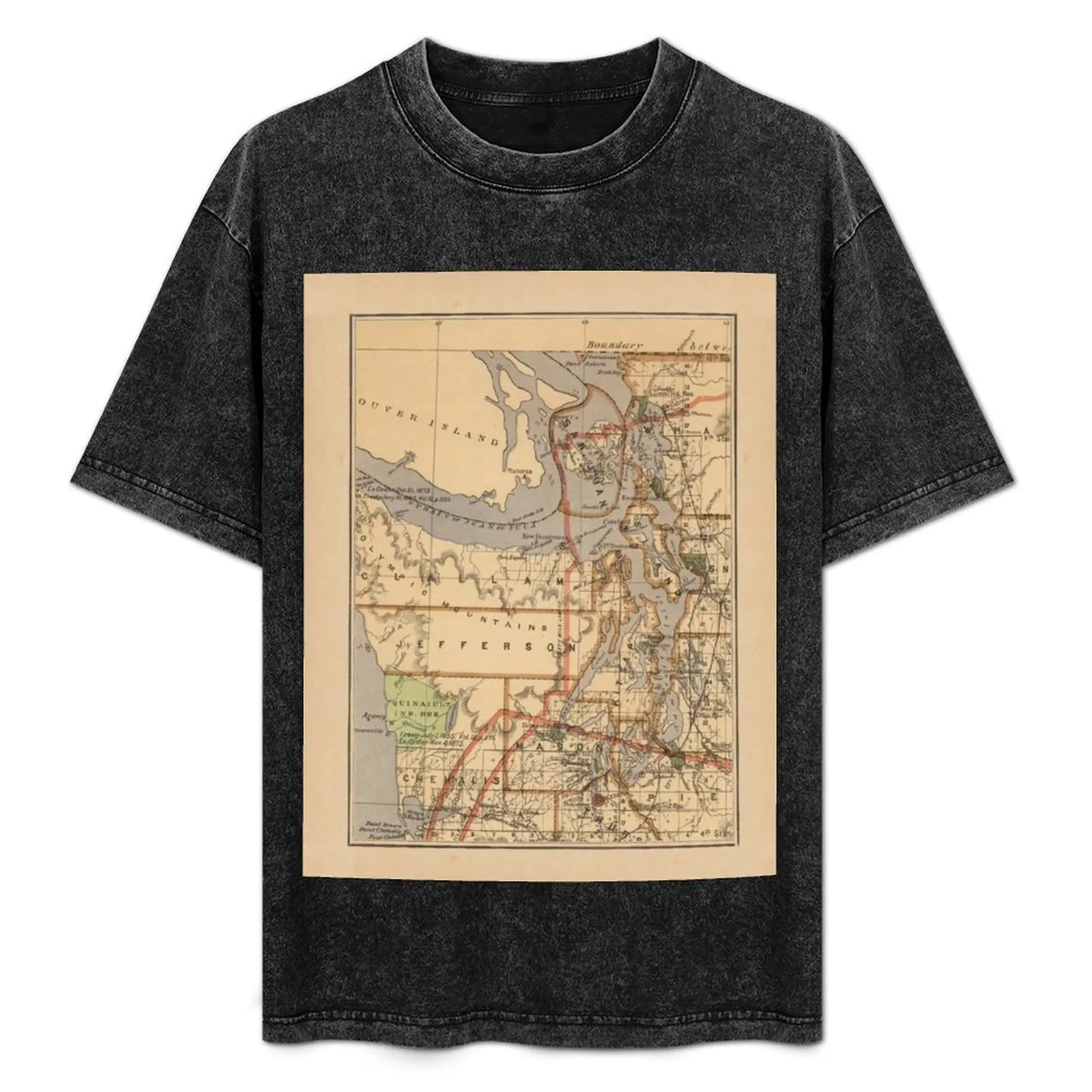 Vintage Map of The Puget Sound (1876) T-Shirt Plus Size Lightweight Tee Shirt