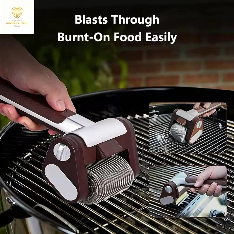 

Electric Stainless Steel Roller Barbecue Grill Cleaner With Led Lights, Detachable Rollers, And Reusable Barbecue Cleaning Brush