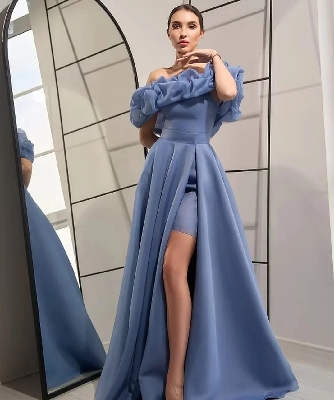 

Off Shoulder Pink Organza Long Prom Dresses Detachable Skirt Dusty Blue Formal Evening Party Gowns Customized 2025