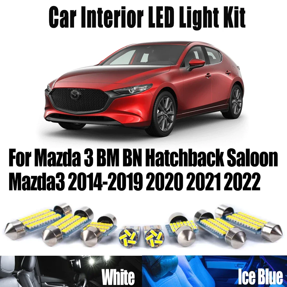 

9 шт. Canbus для Mazda 3 BM BN Hatchback Saloon Mazda3 2014-2021 2022 Автомобильный светодиодный комплект внутреннего освещения для чтения карт, купольный светильник, аксессуары