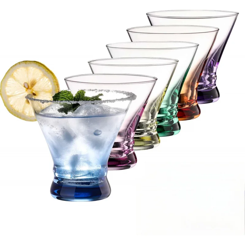 

The Perfect Party Gift: Set of 6 Vibrant Stemless Martini Glasses - Colorful 8oz Barware for Cocktails & Celebrations