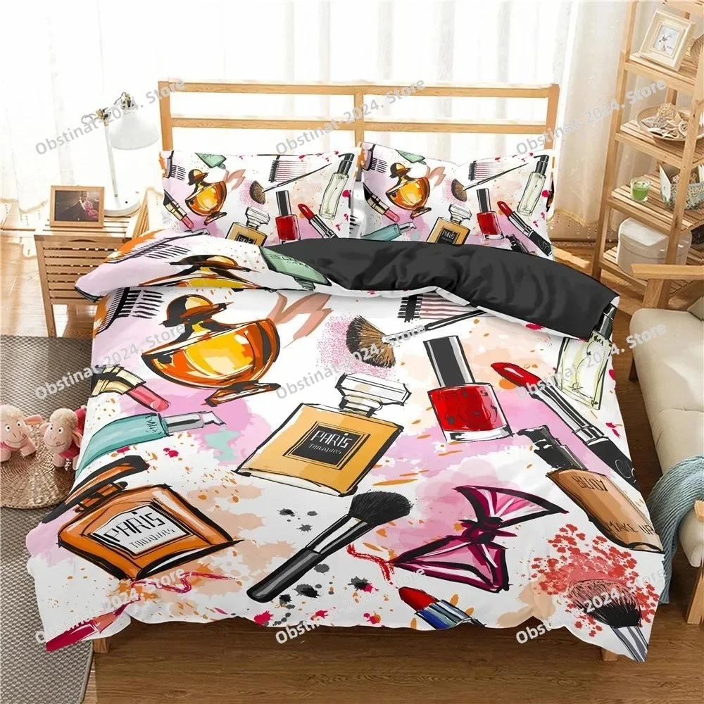 

Makeup Lipstick Luxury Bedding Set Cosmetic Pink Duvet Cover Girls Women Polyester Bedding Set Ho