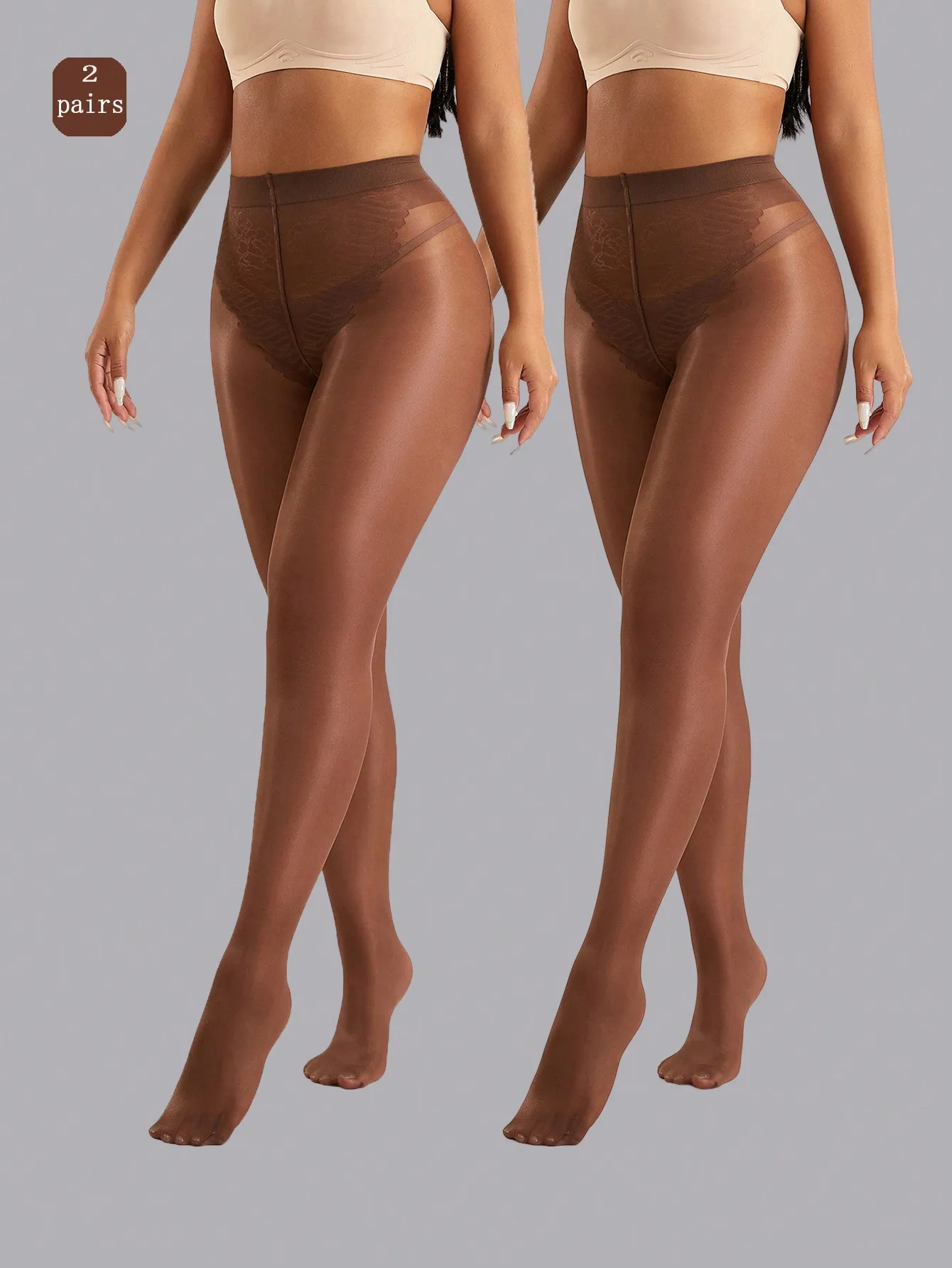 

2 пары женских нейлоновых прозрачных колготок 40D с кружевным поясом, сексуальная и модная одежда для повседневной носки