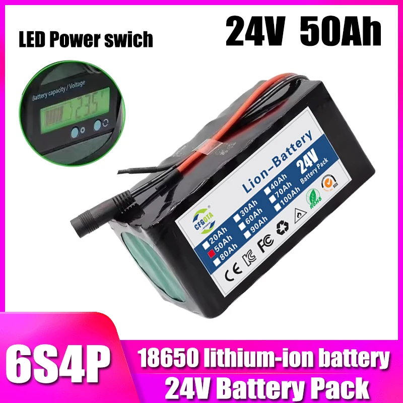 6S4P battery pack 24V 50Ah lithium-ion battery,for 24V camping equipment, with BMS+25.2V 2A charger, with capacity indicator