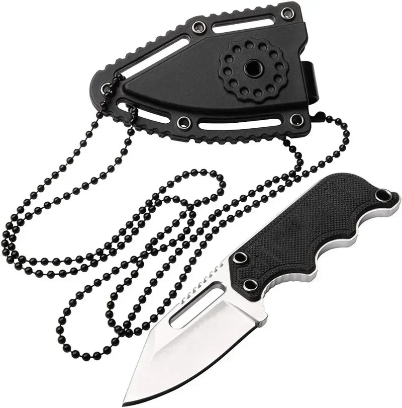 Mini Fixed Neck Knife G10 Handle with ABS Sheath and Keychain Compact Small Straight Knife EDC Camping Everyday Outdoor Tool