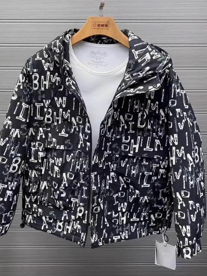 

Новая весенняя мужская тонкая хлопковая куртка с капюшоном и буквенным принтом, высококачественная, модная, универсальная, для бизнеса и повседневной носки, молодежная.