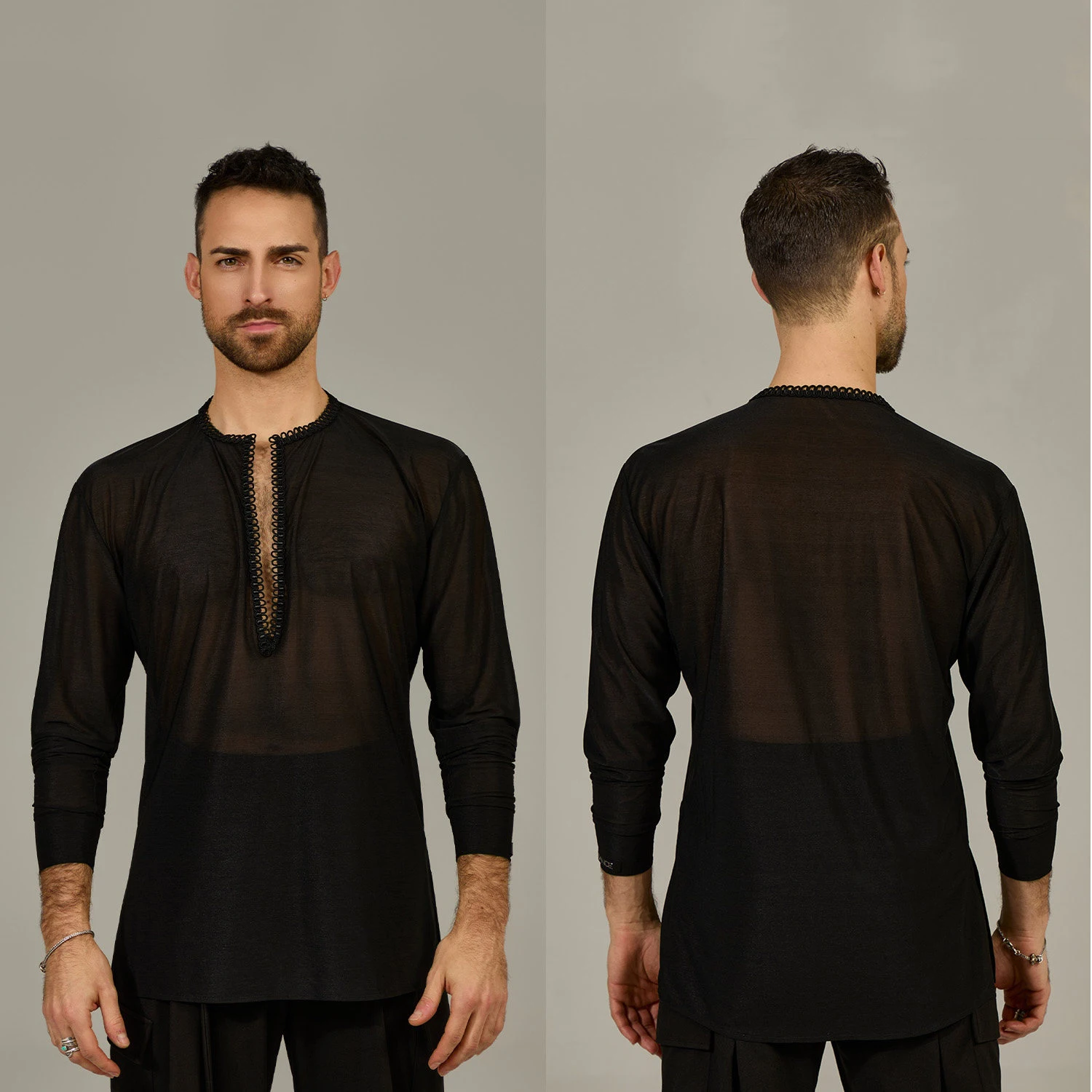 

Дизайнерские топы для латинских танцев, мужские черные сетчатые футболки с длинными рукавами, костюм для танцев сальсы для взрослых, одежда для выступлений в стиле румба SS1903