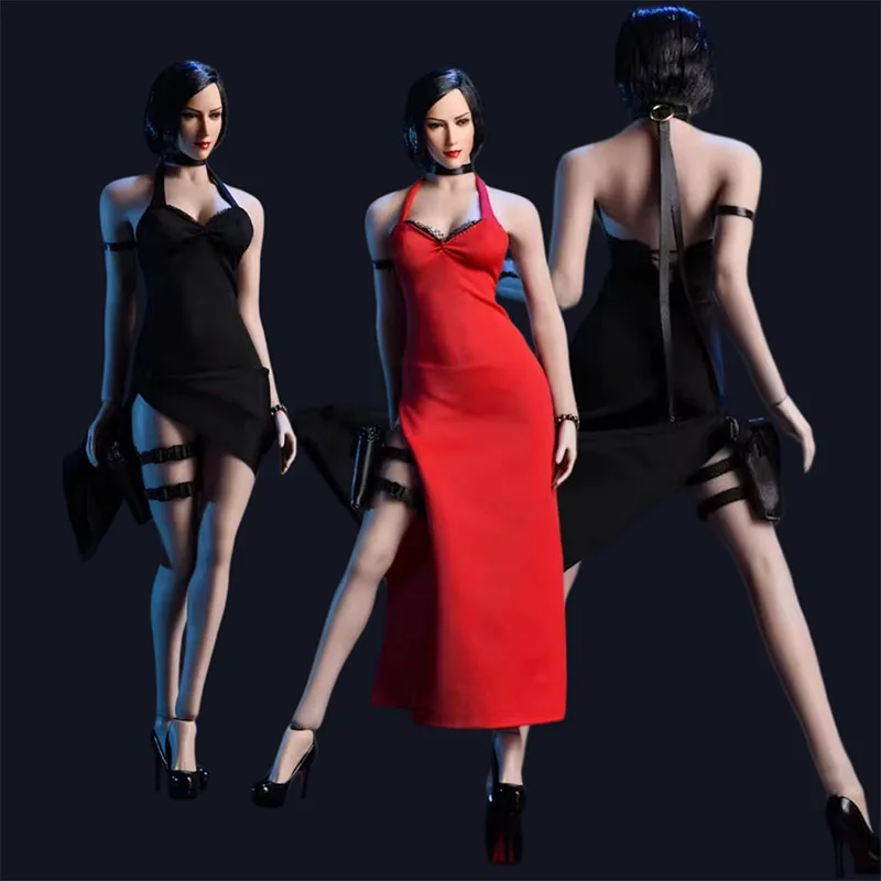 

18XG14 1/6 Scale Female Red Black Evening Dress Hanging Neck Long Skirt Clothes Model Fit 12'' Soldier Action Figure Body Dolls