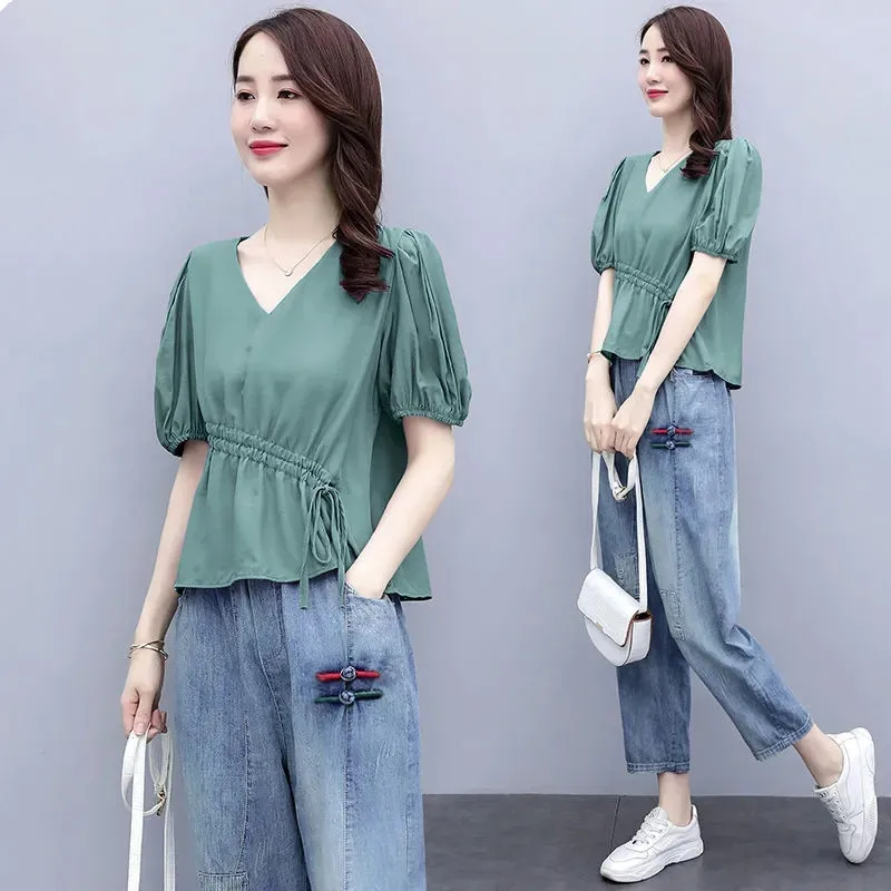 Single/Set Denim Collocation Tops Suit Female 2023 New Summer Dress Outfit Fashion Casual Cropped Jeans Two-Piece Women's Jacket