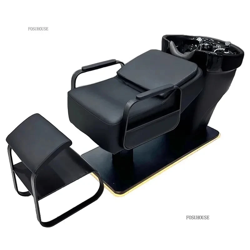 Semi-reclining Shampoo Chairs with Ceramic Basin Salon Furniture Multi-functional Luxury Shampoo Chair Head Spa Shampoo Beds