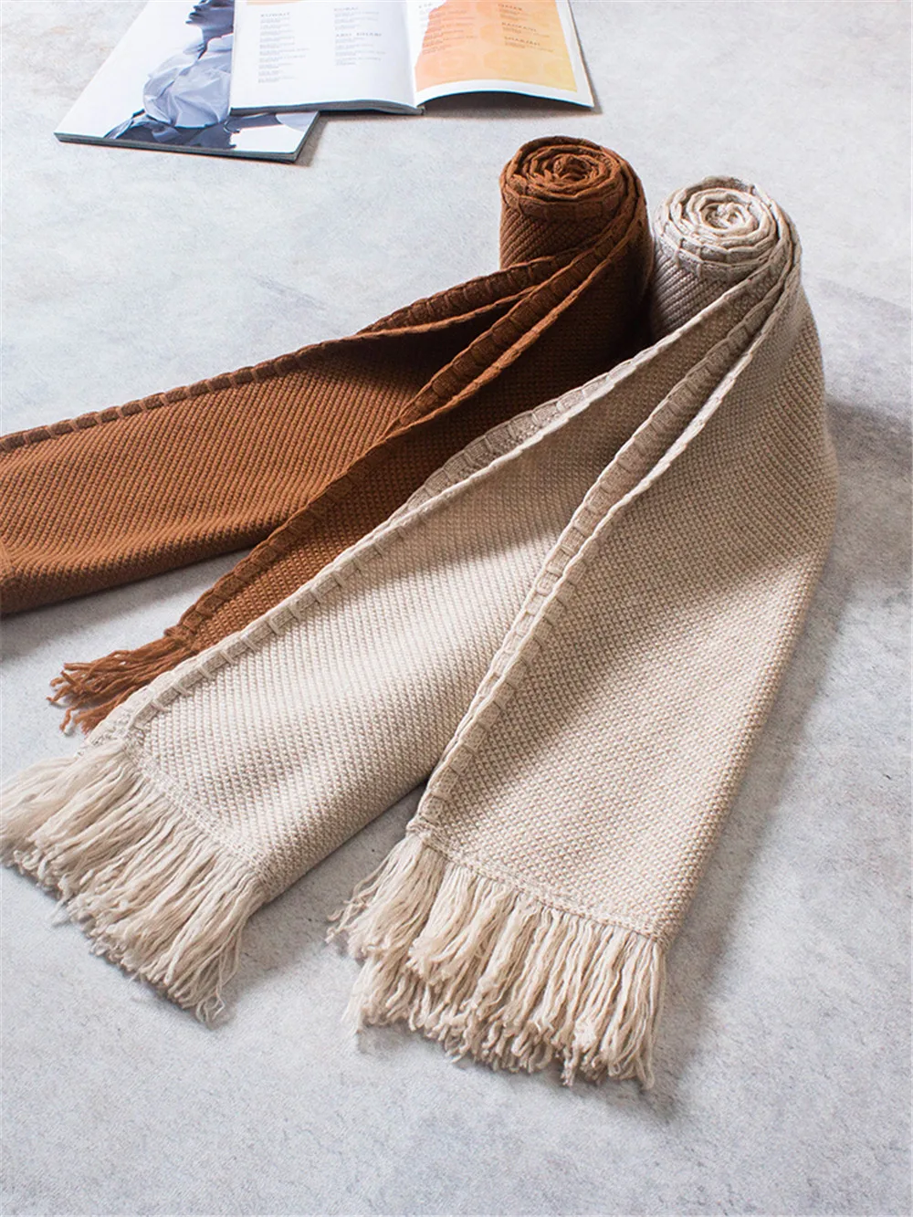 High Quality Fashion Knitted Tassel Cashmere Scarf Winter Warm Ladies Shawl