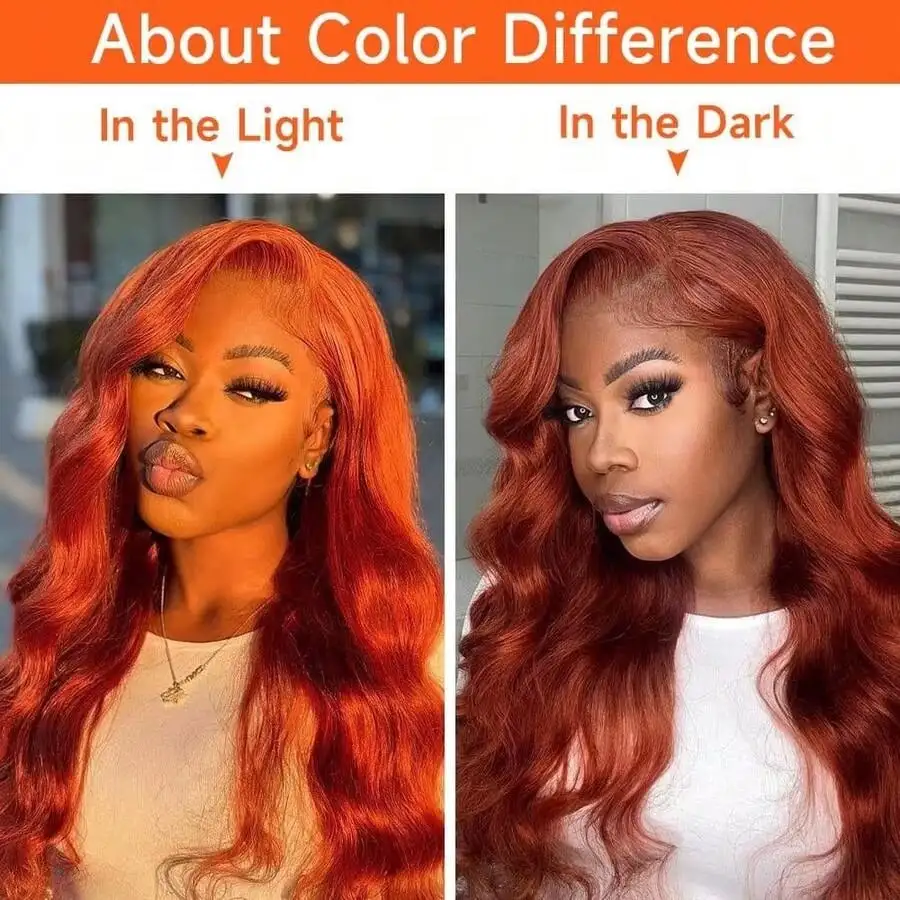 Ginger Orange 13X6 Hd Lace Frontal Human Hair Wig 200 Density Body Wave Human Hair Wigs 13X4 Brazilian Orange Colored Hair For Women view 5