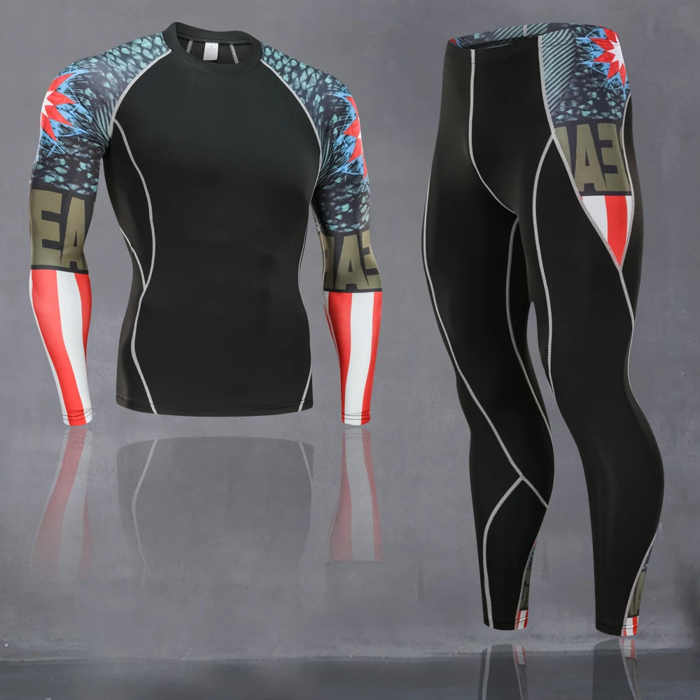 Man s sportswear union suit  rashgard kit  base layer thermal underwear Gym training crossfit muscle shirt compression pants 4XL