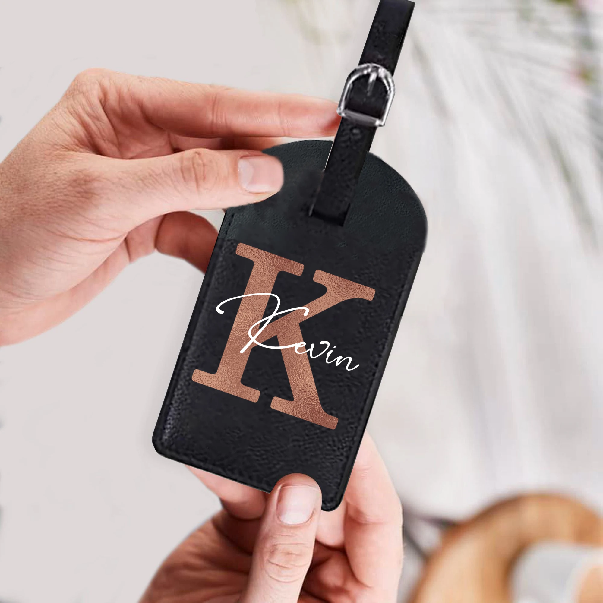 Personalised Initial with Name Monogram Luggage Tag PU Leather for Suitcase Baggage Handbag Tags Travel Bag Label Tag Best Gift