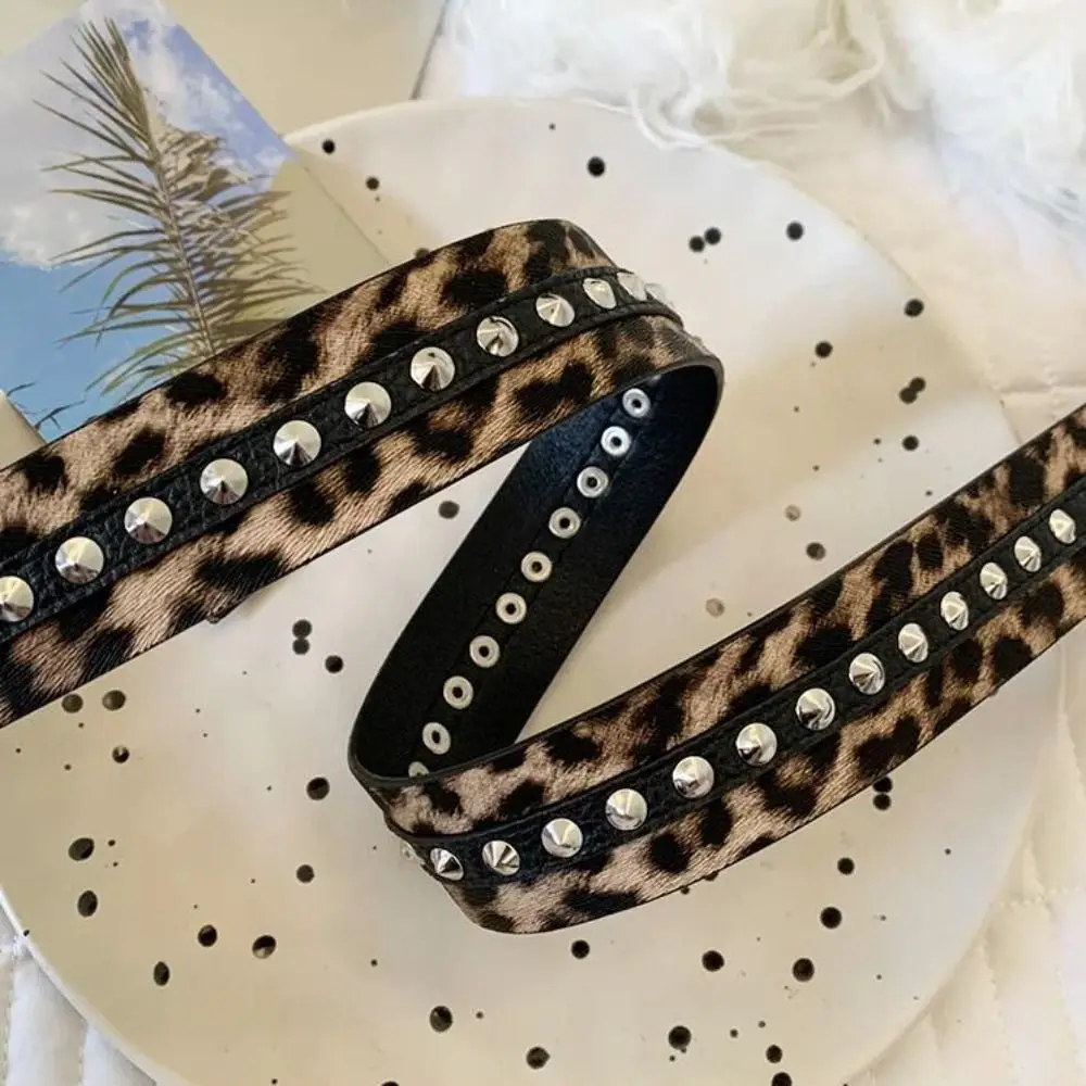 Универсальный винтажный женский ремень с леопардовым узором и заклепками, кожаный пояс, готическое платье Y2k, джинсовый ремень, украшение на талию
