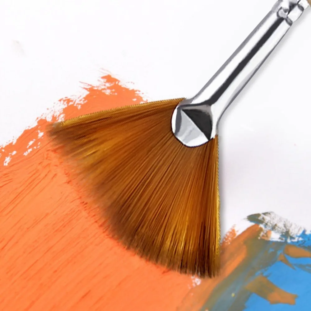 5pcs Acrylic Watercolor Paint Artist Fan Paint Brushes Nylon Hair Painting Tool Different Fan Shape Pens Wooden Brown
