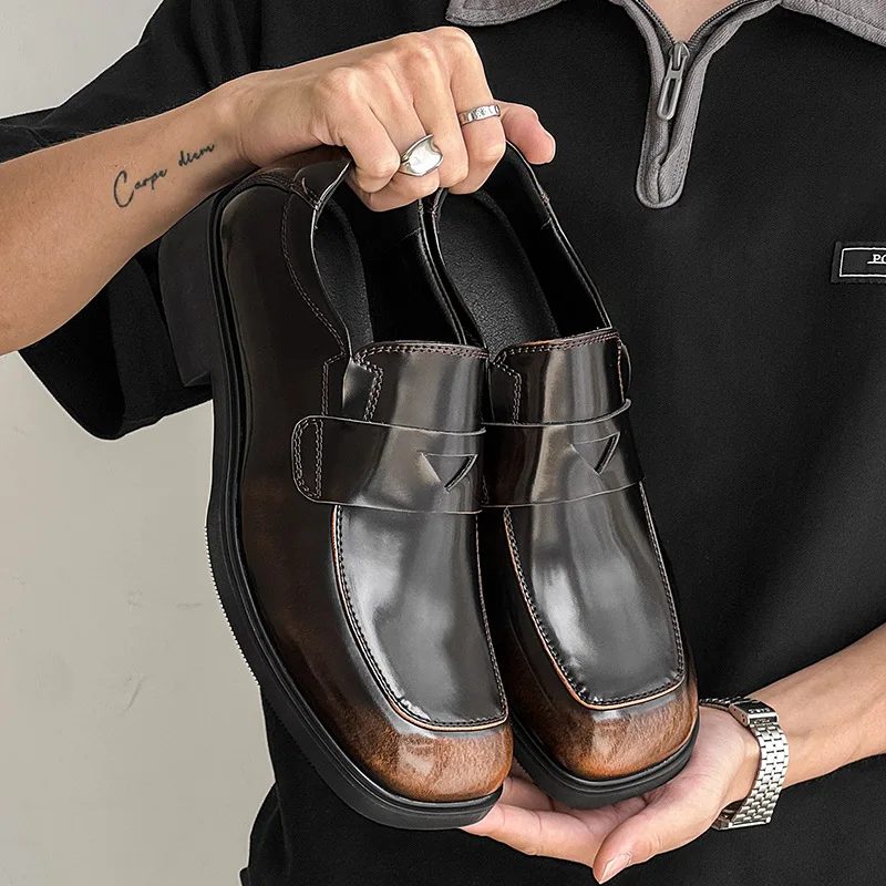 

Мужская мода, свадебная вечеринка, оригинальные кожаные туфли, туфли-оксфорды без шнуровки, дышащие лоферы с квадратным носком, дизайнерская модная обувь