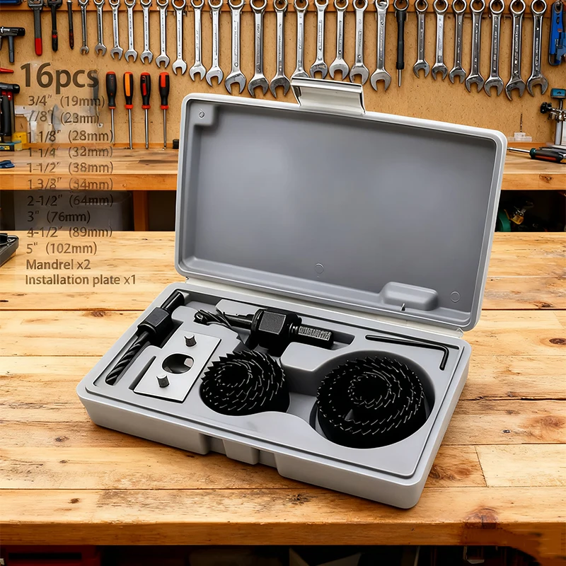 

Набор для сверления отверстий в дереве, 11 и 16 предметов, серый — для установки светильников в ПВХ, тонких и гипсокартонных плит