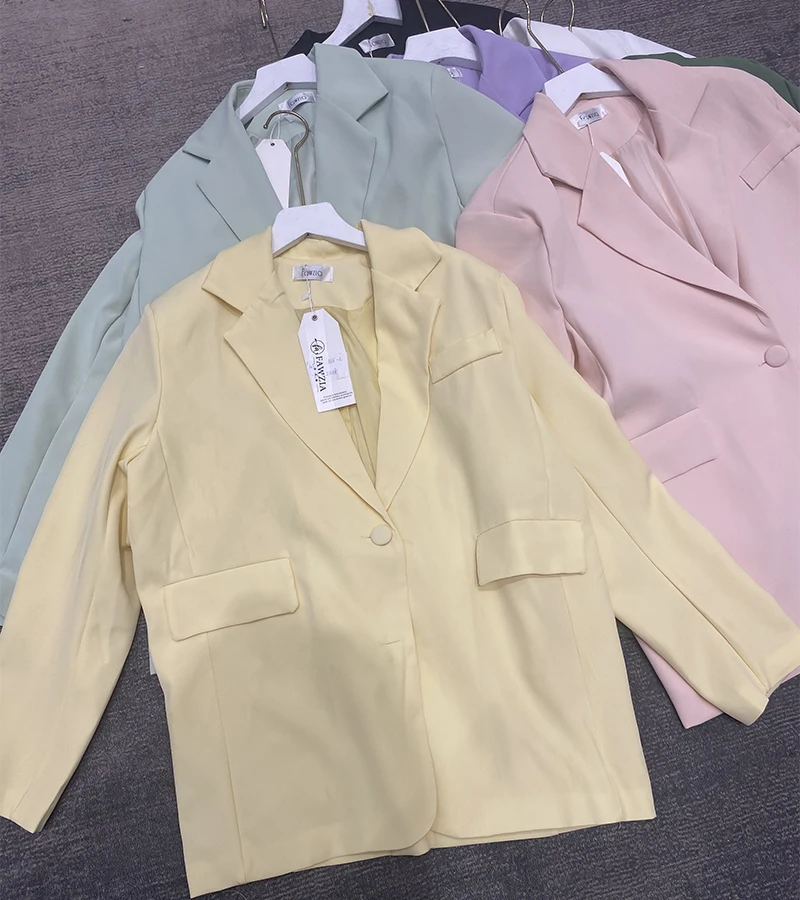 

Chic Mint een Long Sve Loose Fit Two Button Design Turn-down Collar ort Jaet Women's Suiting Outerwear for Autumn