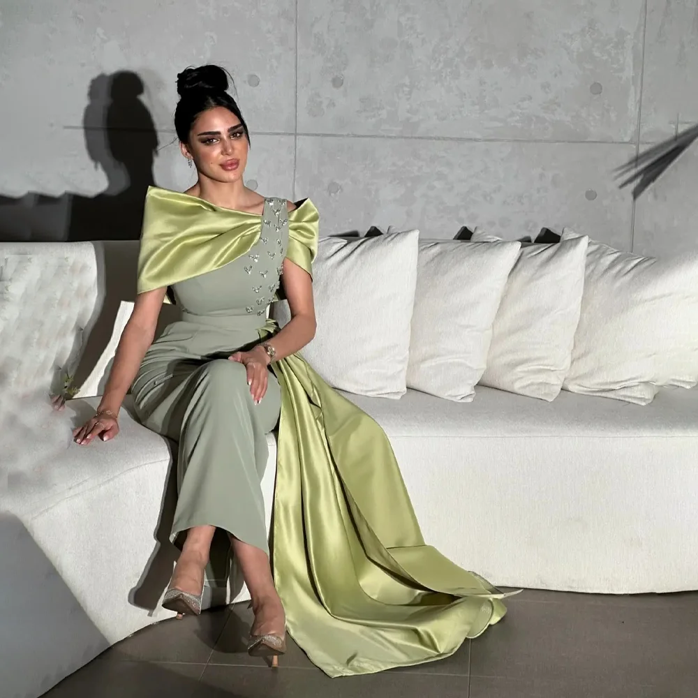 MANRUIXIN personnalisé robe de bal vert saoudien femmes perlées robes de soirée longueur cheville sirène robes d'occasion spéciale