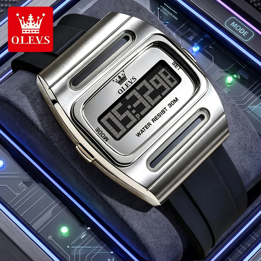 OLEVS Men Digital Watches Men Square Solar Digital Calendar Watch for Men Waterproof Electronic Watch Outdoor Sport Clock 1125