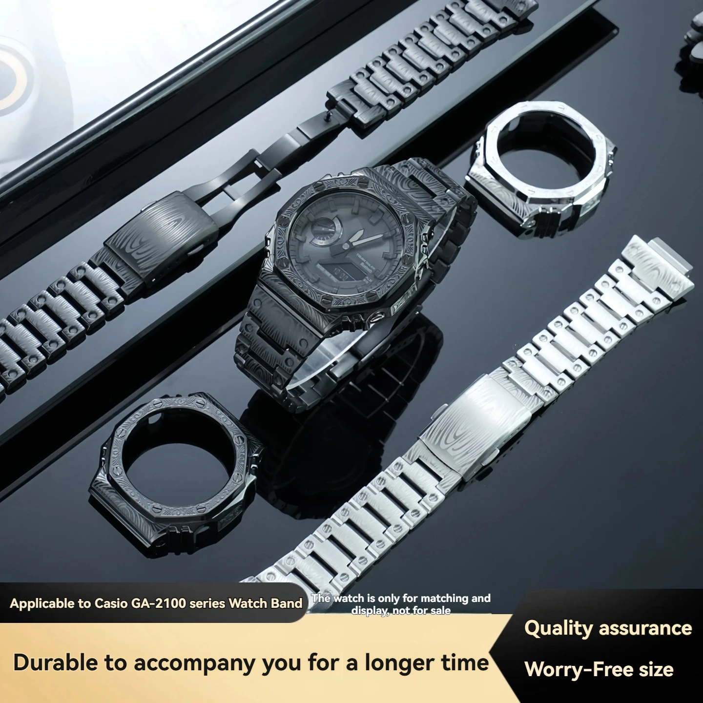 Premium Customized Accessories for Casio GA-2100 GA2110 GA-B2100 Engraved Solid Stainless Steel Band + Case Set