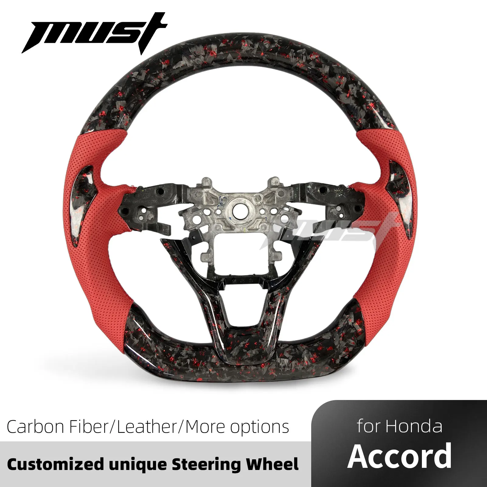 Custom Red Flake Forged Carbon Fiber Steering Wheel for Honda 10th Generation Accord LX Sport SE EX-L Touring Odyssey 2018-2024