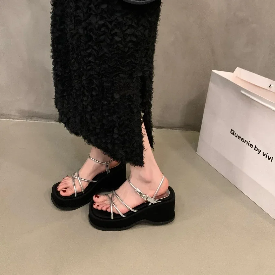 Brand Women Summer Chunky Adjustable Buckle Strap Shoes Wedge High Heel Comfy Peep Toe Sandals Thick Sole Platform Sandalias